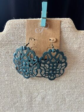 Plunder Teal Lace Filigree Drop Earrings